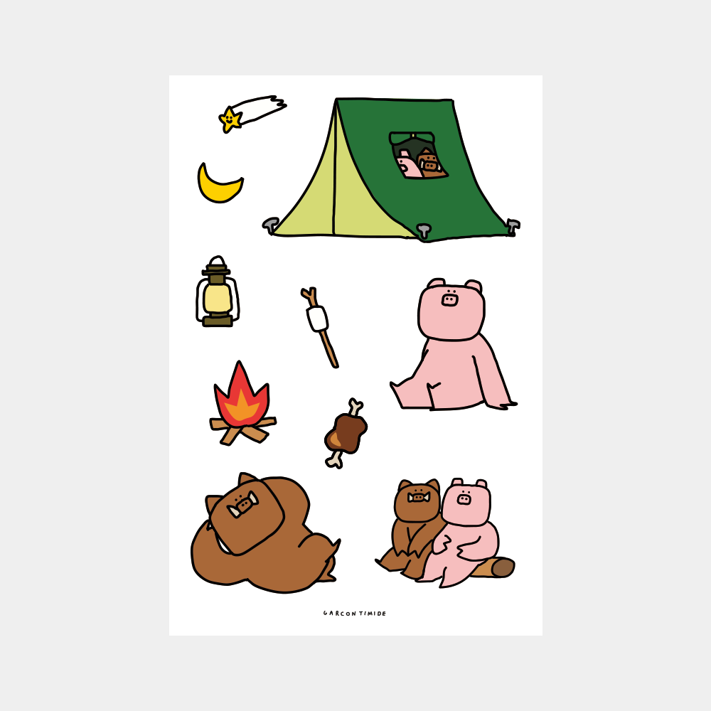 리무버블 꼬숑이와 꼬멧이 캠핑 스티커